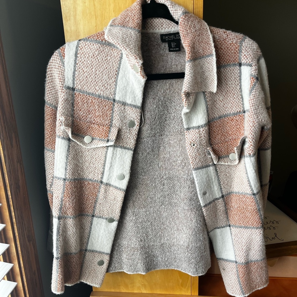 Rachel Zoe Pink and White Teddy Jacket Cozy Oversized Fit